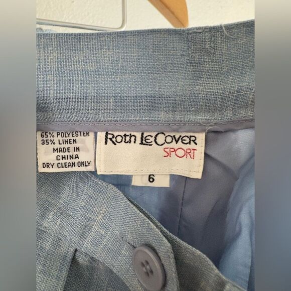 Roth Le cover light blue linen blend Pleated Straight Leg Pants Size 6 - Picture 7 of 8